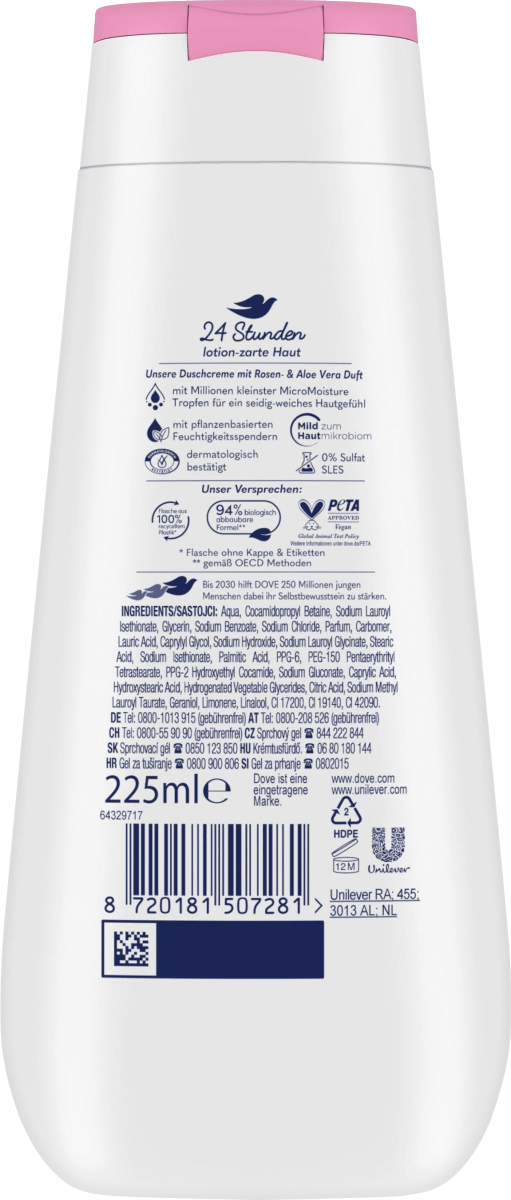 Duschcreme Advanced Care summer care mit Rosen- & Aloe Vera Duft, 225 ml