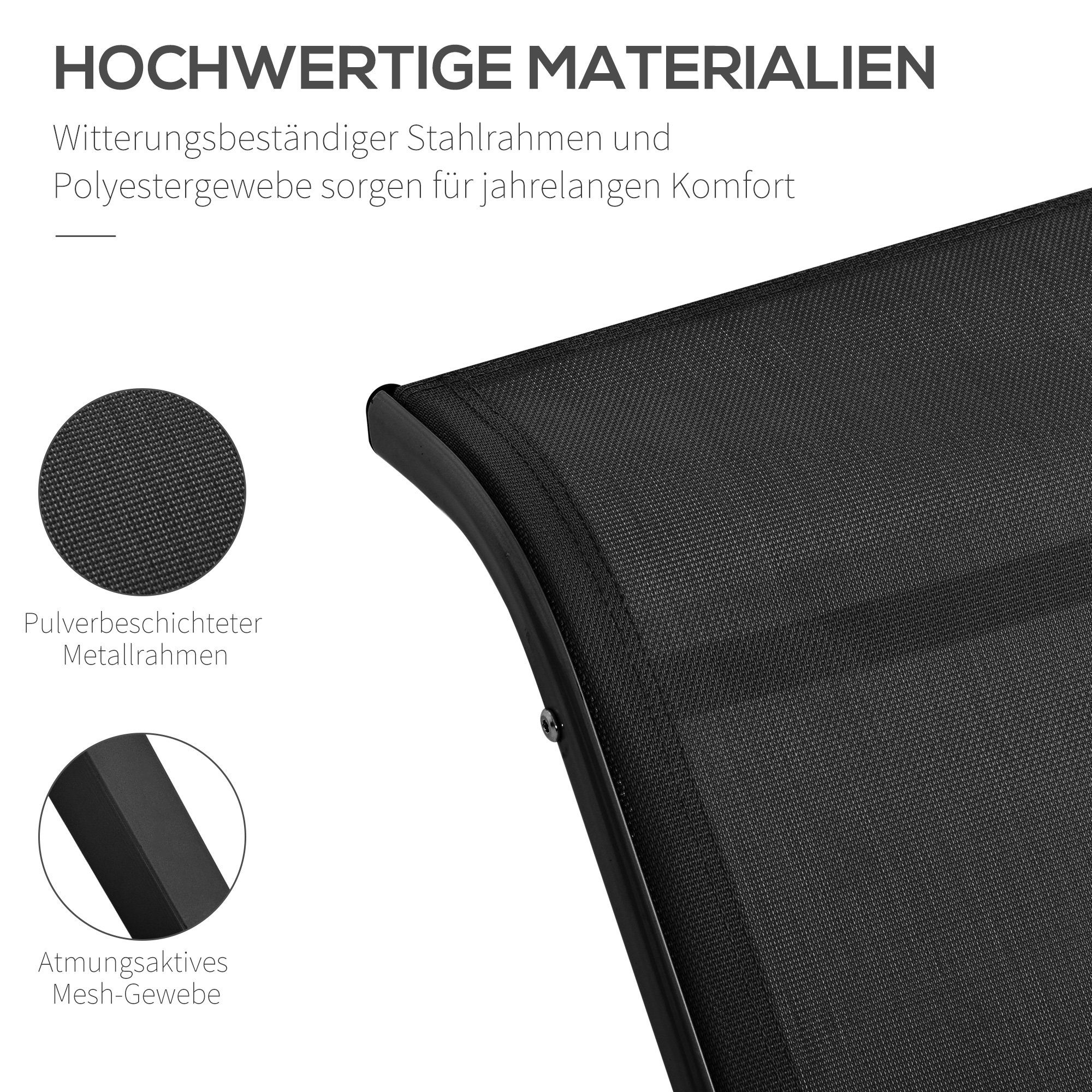 Outsunny Gartenliege Sonnenliege-Set mit Tisch, 2 Liegestühlen, Campingliege, 3 St., Relaxliege, für Balkon, Terrasse, Schwarz