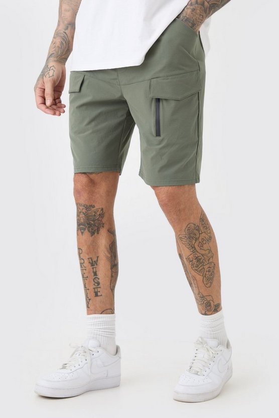 Tall lockere elastische Stretch Cargo-Shorts mit Reißverschluss