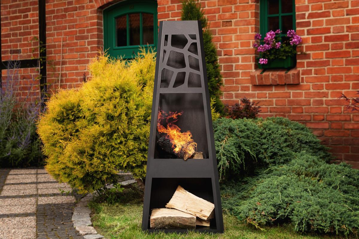 dobar Design-Gartenkamin XL mit Kaminholz-Stauraum