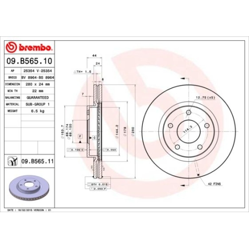 09.B565.11 BREMSSCHEIBE BREMBO VA  VP2 - ATU