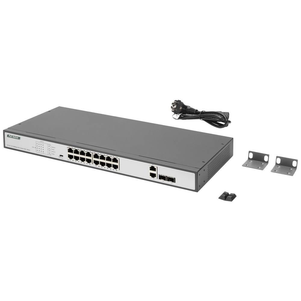 Digitus 16-Port Fast Ethernet PoE Switch, 19 Zoll, Netzwerk-Switch (PoE-Funktion)