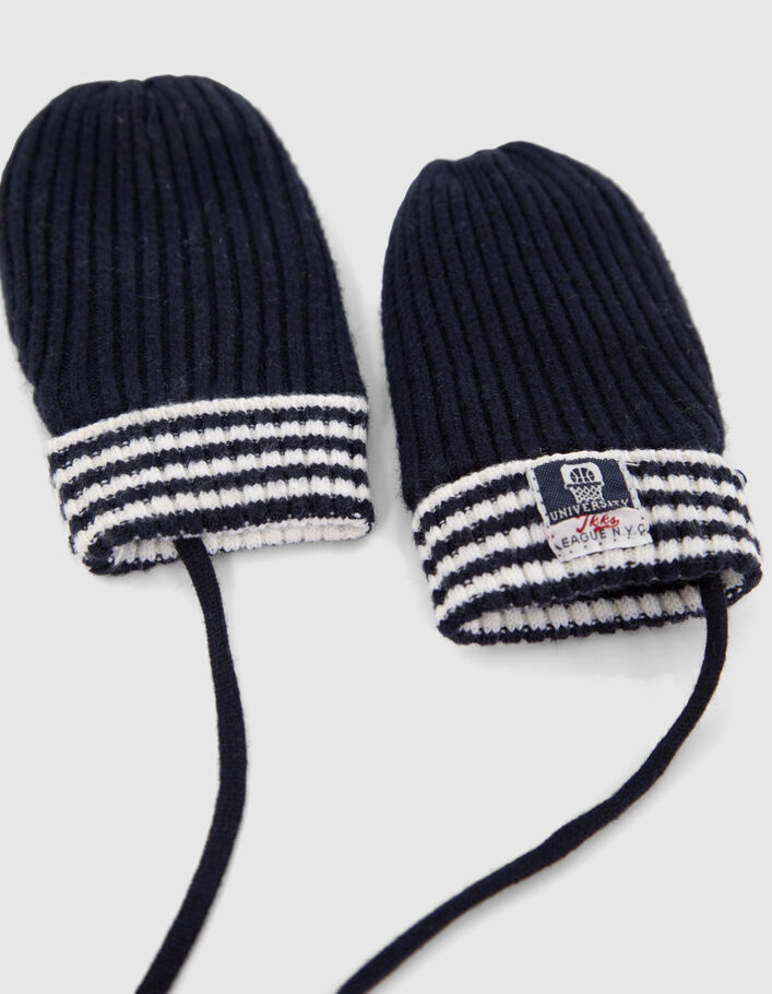 Moufles marine en tricot côtelé bébé garçon