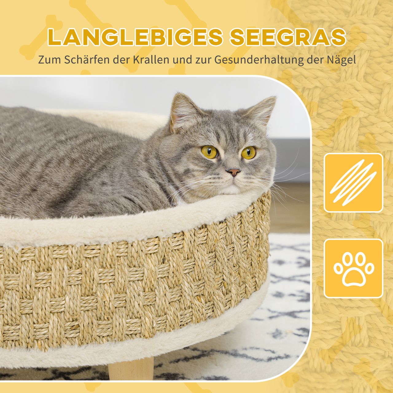 PawHut Hundebett, Erhöhtes Hundeliege mit Kissen, Katzenbett, Haustierbett, Rund