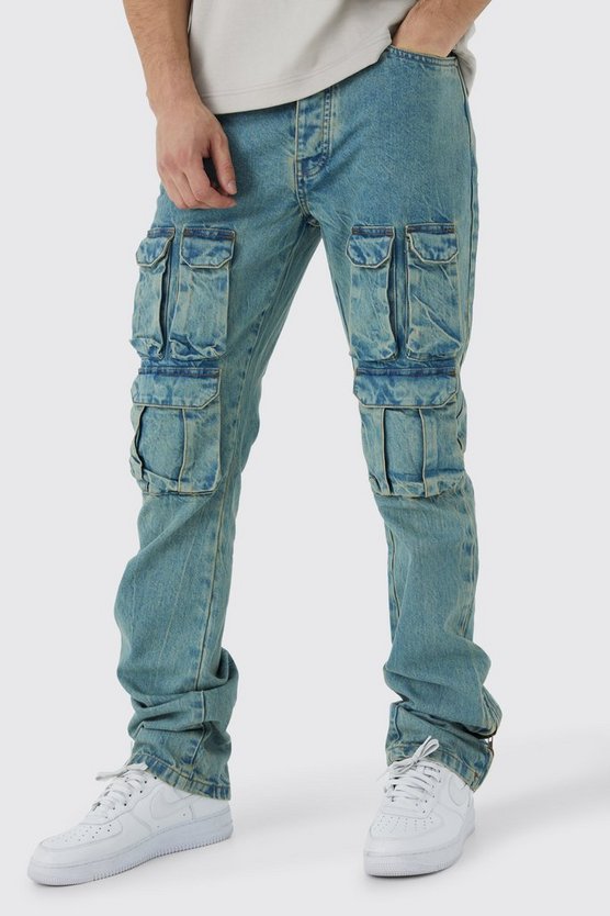 Tall Slim-Fit Cargo-Schlagjeans mit Reißverschluss