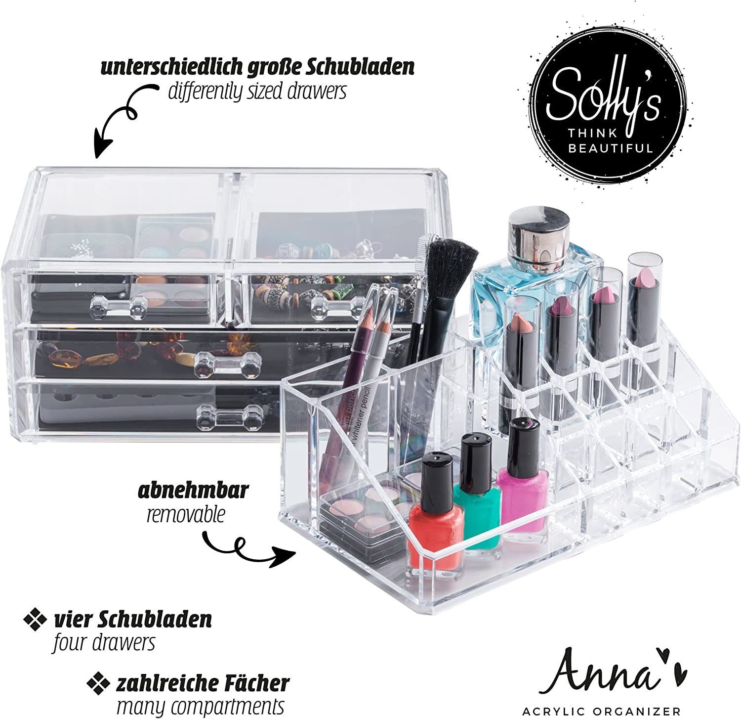 Solly's Schmuckkasten Anna Aufbewahrungsbox für Make-Up/Schmuck, Organizer aus Acryl