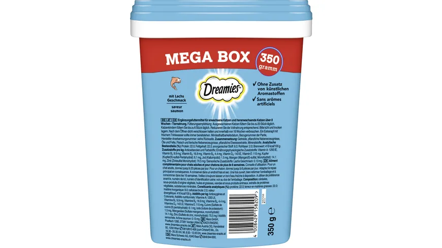 DREAMIES™ Katzenleckerli mit Lachs Mega Box 350 g