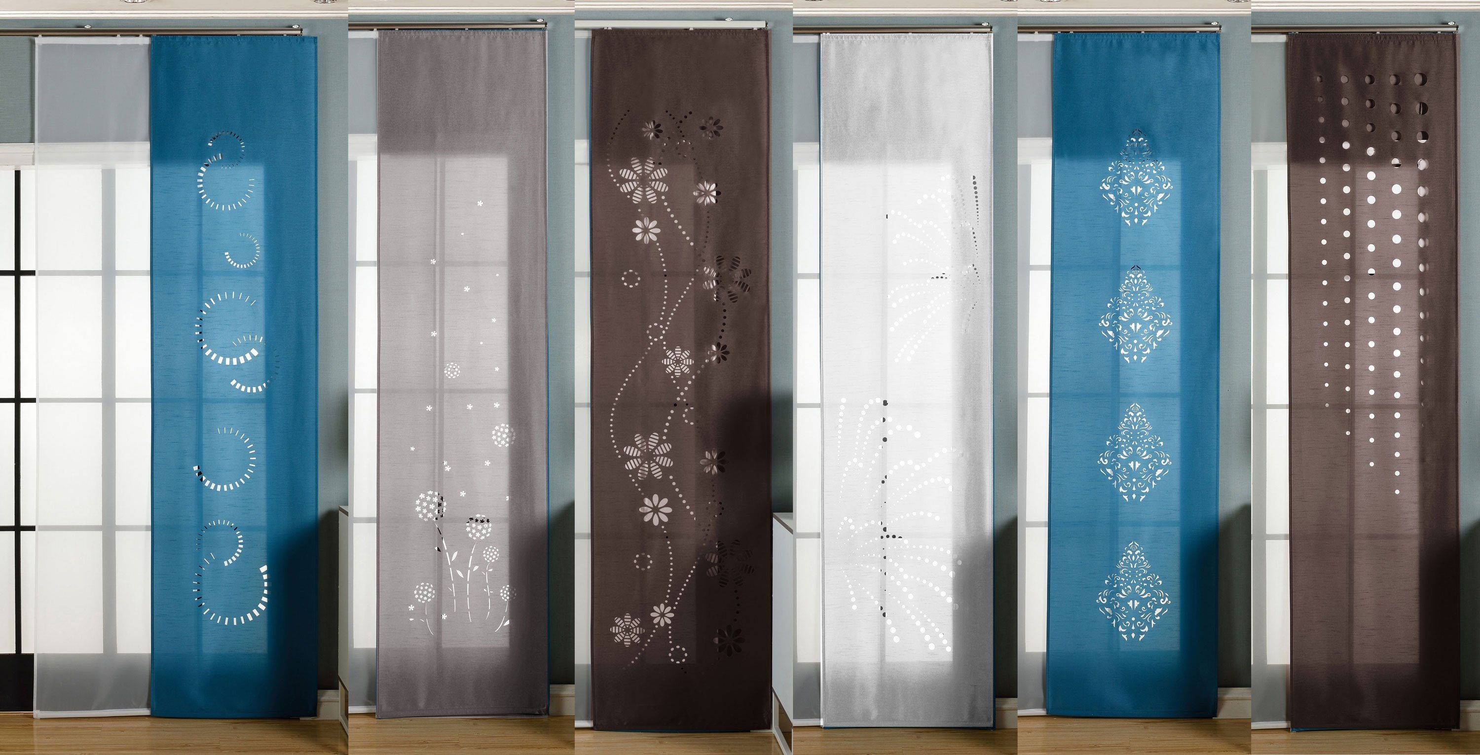 Schiebegardine, Gardinenbox, Klettband (2 St), blickdicht, 2er-Pack Flächenvorhang Lasercut 1656100