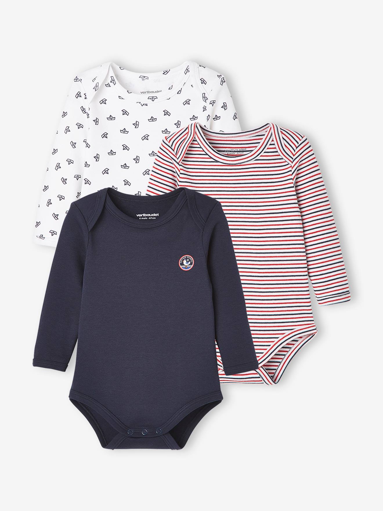 Lot de 3 bodies manches longues bébé emmanchure US lot encre
