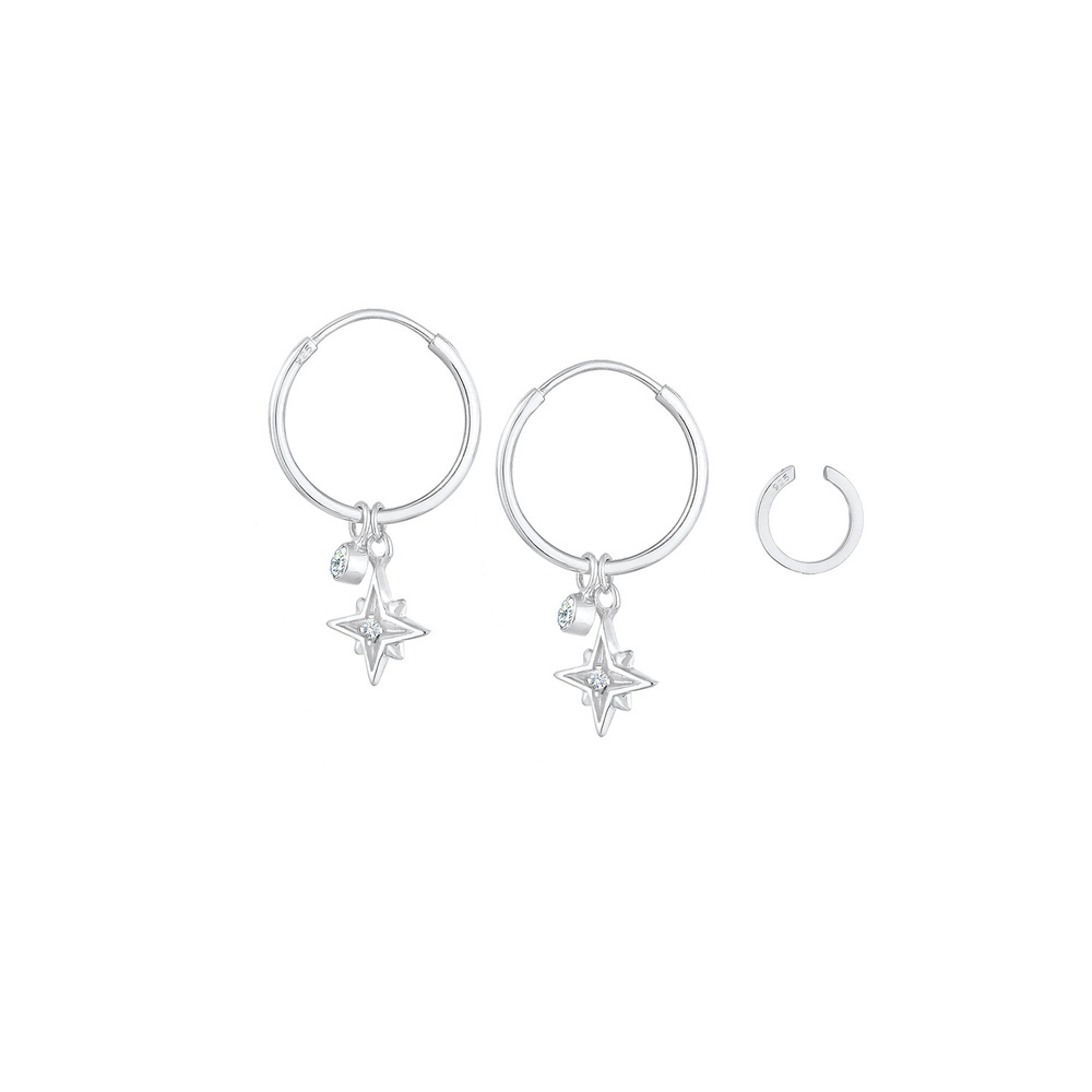 Elli Elli Boucles d'Oreilles Creolen Stern Astro Earcuff 2er Set 925 Silber Boucles d'oreilles