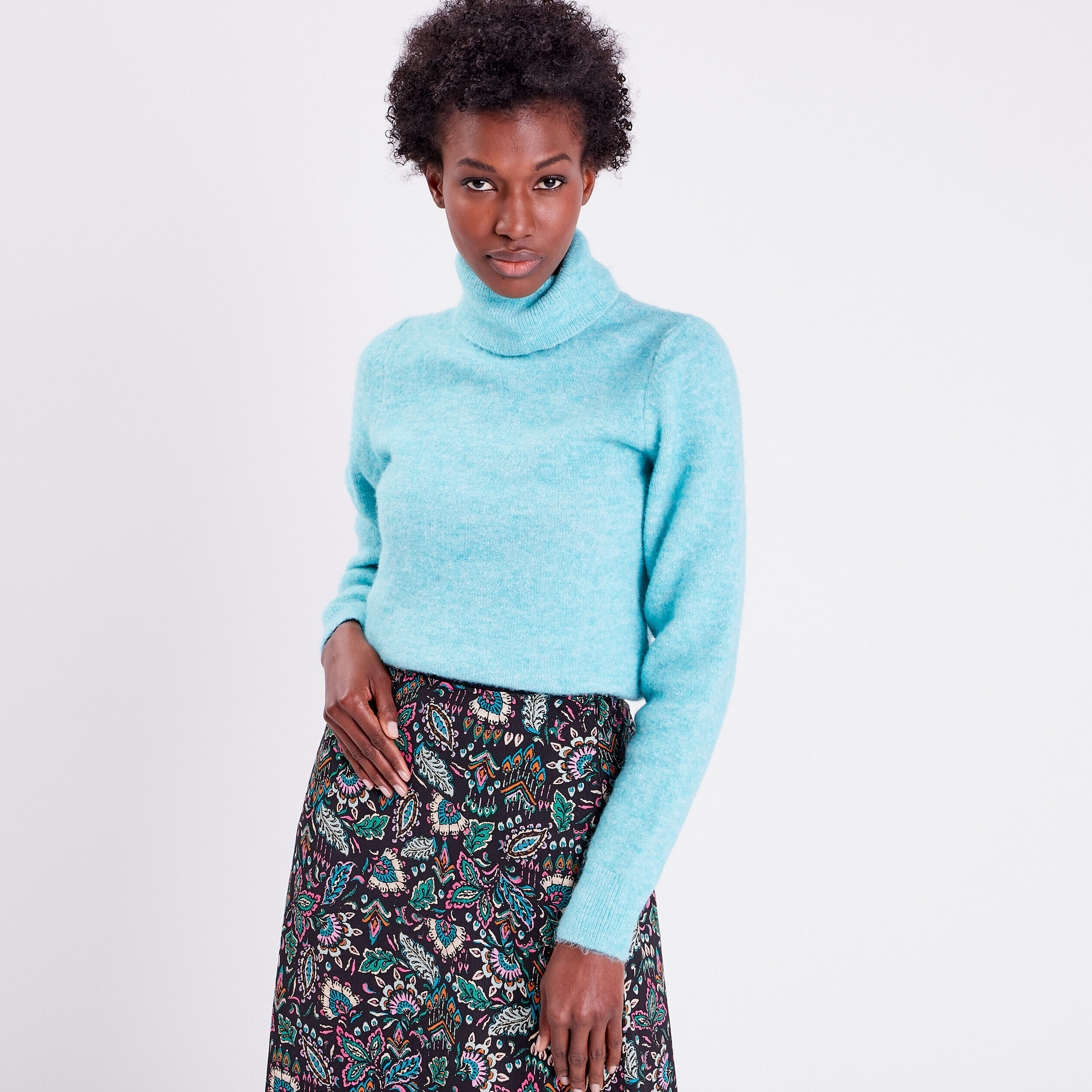 Pull col roulé bleu pétrole femme | Cache Cache