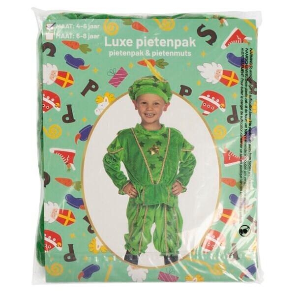 Luxuriöses Sinterklaas-Helferkostüm mit Hut, grün, 4-6 Jahre