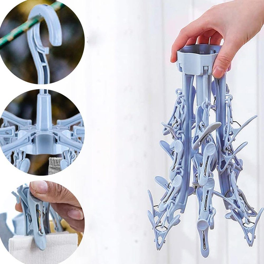 KOMIRO Wäscheständer Wäscheständer Socken Hanger -Mit 24 Wäscheklammern (Blau)