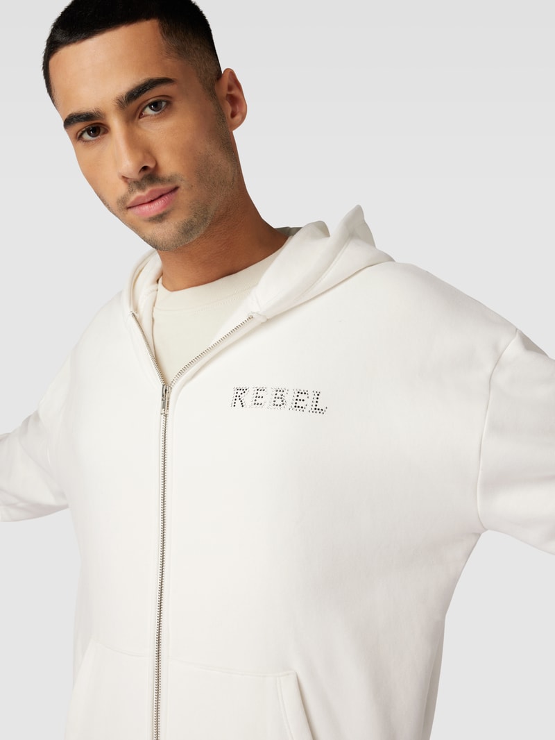 Sweatjacke mit Ziersteinbesatz Modell 'Cody' in weiß