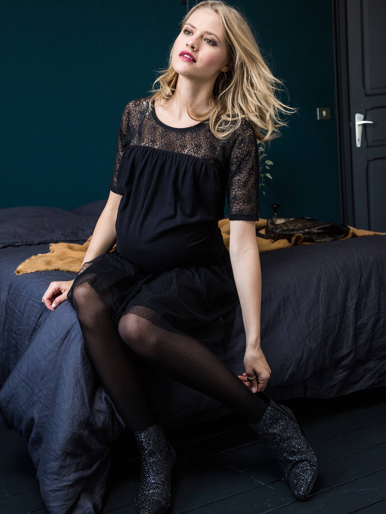 Jupe de grossesse en plumetis noir