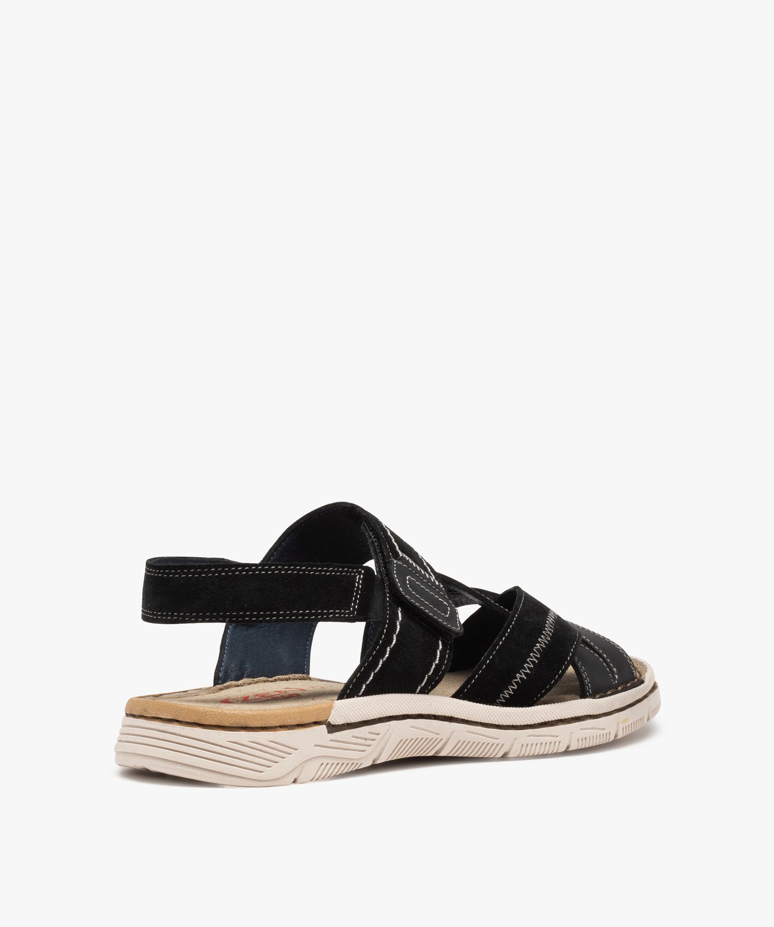 Sandales homme avec brides en cuir fermeture scratch noir | GEMO