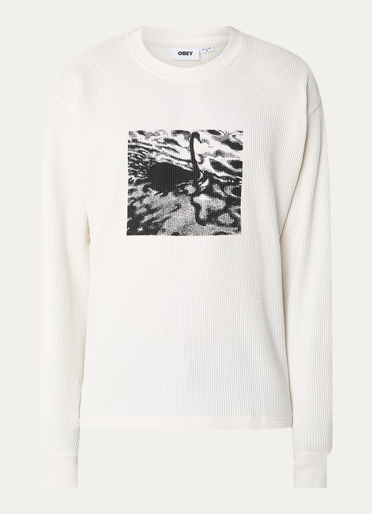 Obey Pressure chunky knit pullover with print and texture