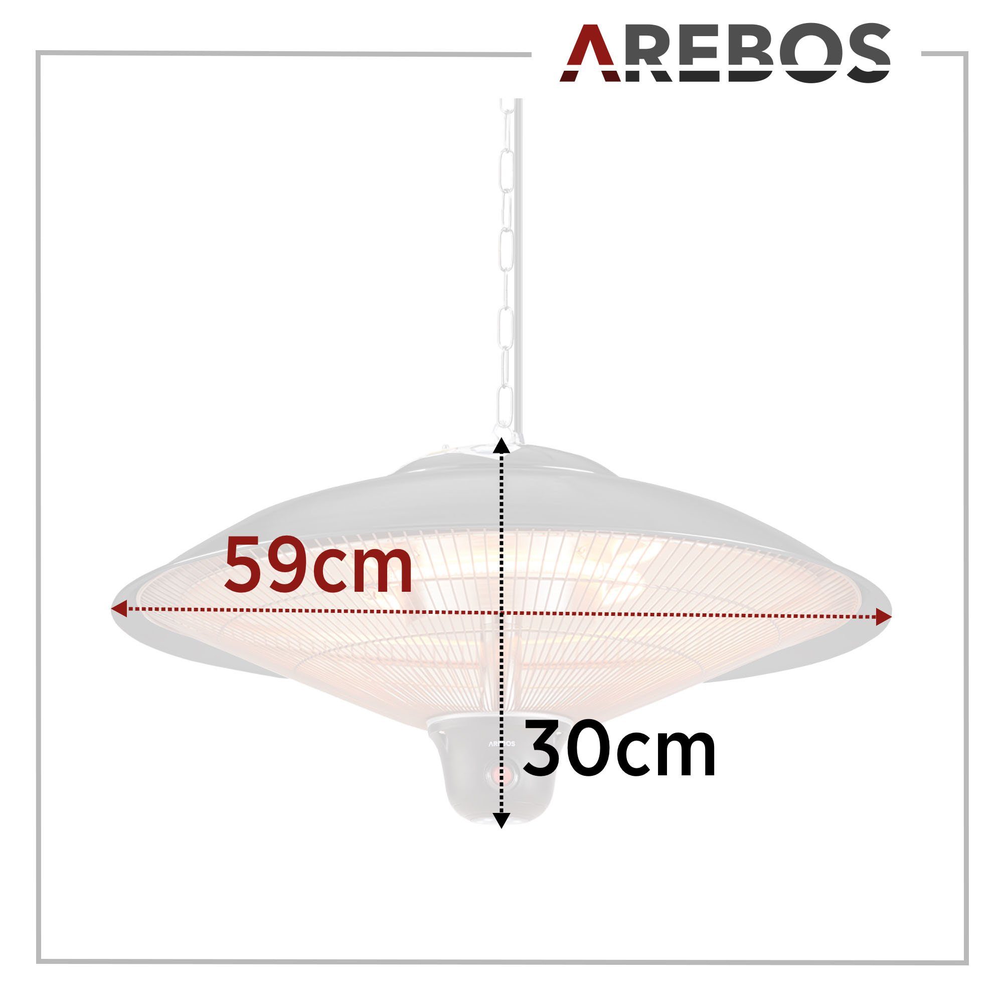 Arebos Infrarotstrahler Deckenheizstrahler, 2.000 W, inkl. LED-Lampe + Fernbedienung