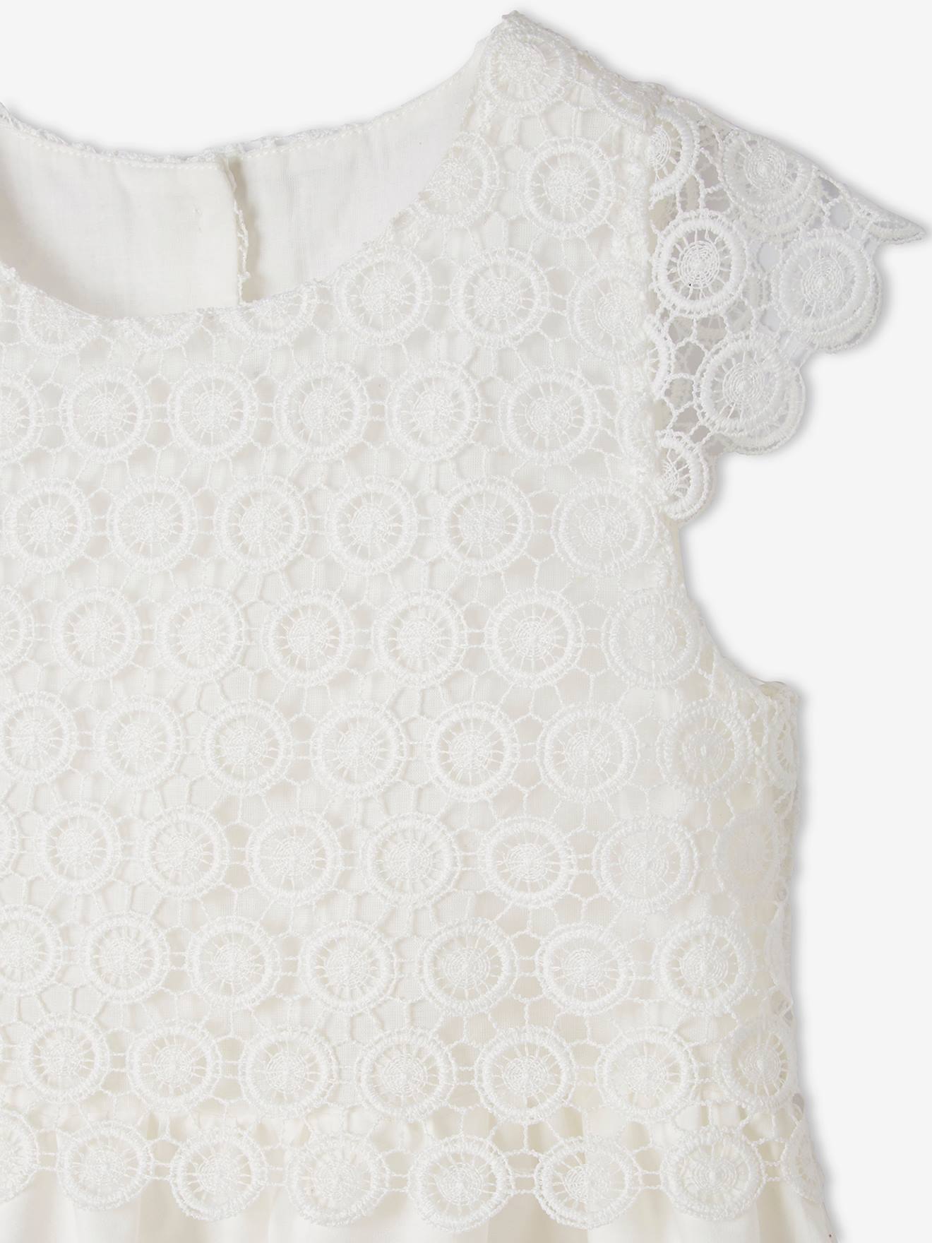 Robe de cérémonie effet 2 en 1 superposition en macramé fille ivoire