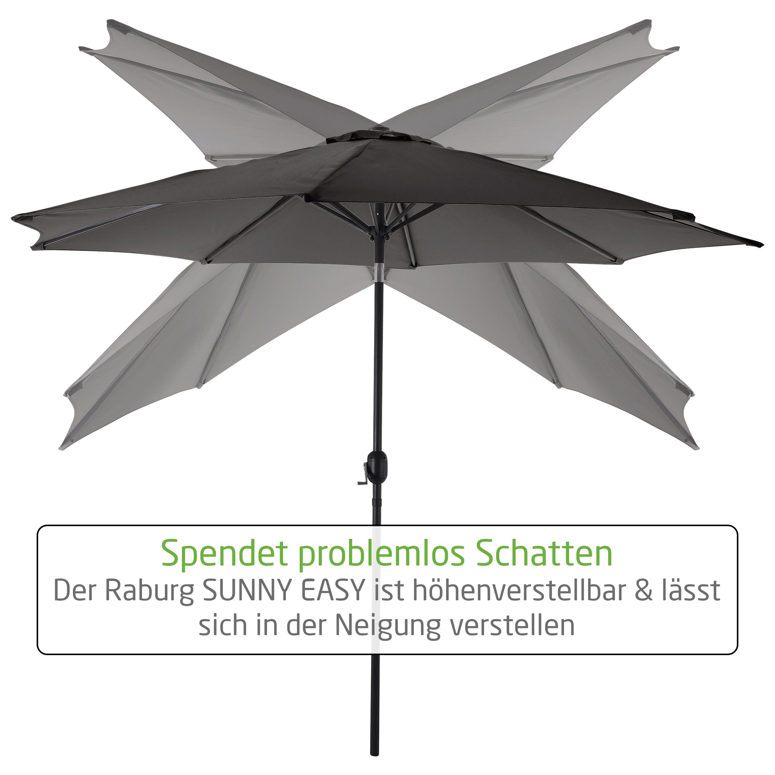 Raburg Sonnenschirm SUNNY EASY+, XXL Gartenschirm, verschiedene Farben, Sonnenschutz UV50+, 3x3 m, Stoff 160g/m2, Alu-Gestell, Gewicht: 4 kg, neigbar