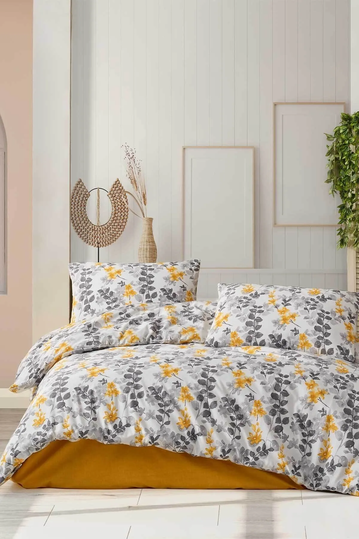Elart  Bettbezug-Set aus Baumwolle für Einzelbett, 3-teilig, Flores, Gelb