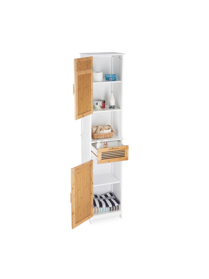 relaxdays Badschrank in Weiß/Braun - (B)39 x (H)180 x (T)30 cm günstig kaufen onesize