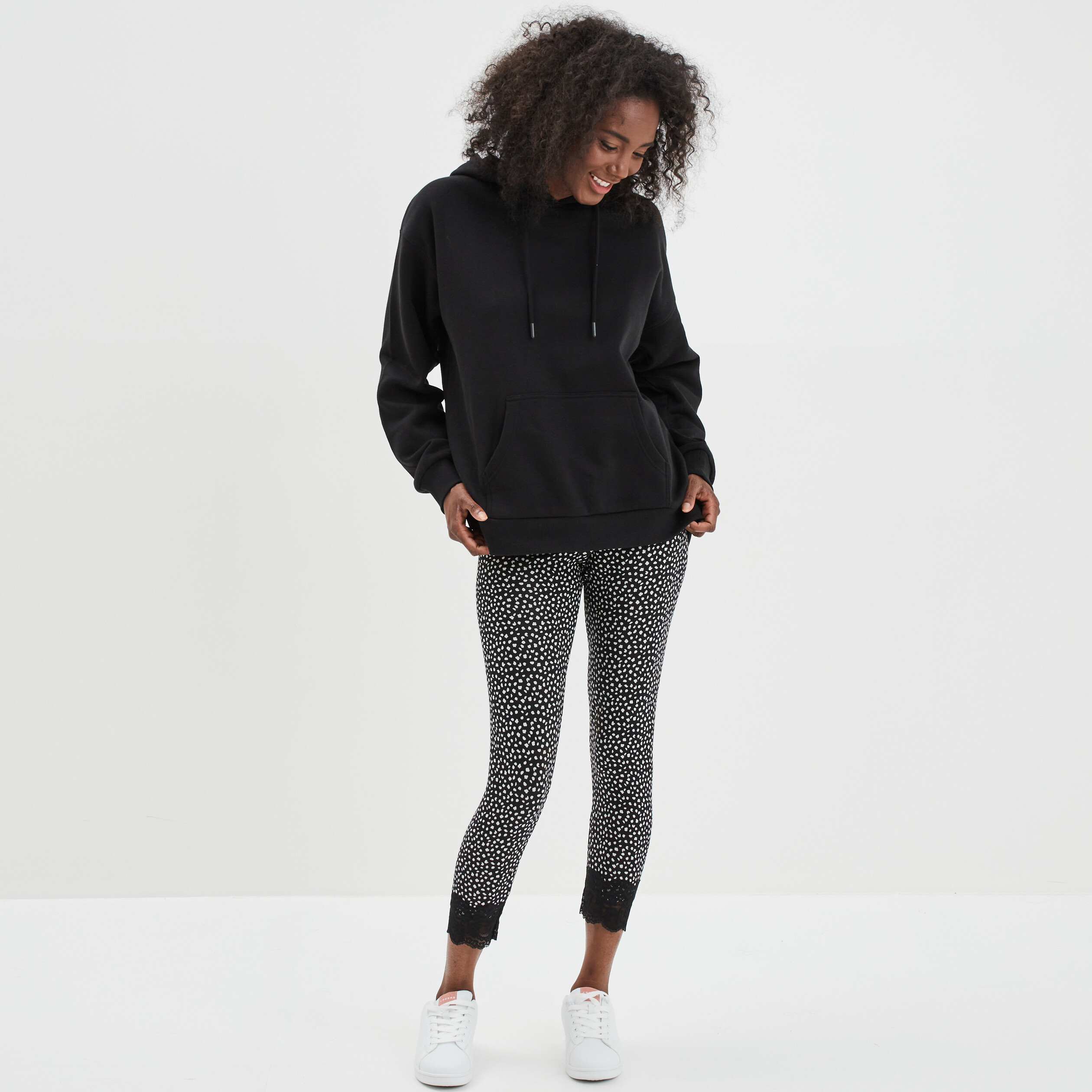 Legging 7 8ème avec dentelle noir femme | La Halle