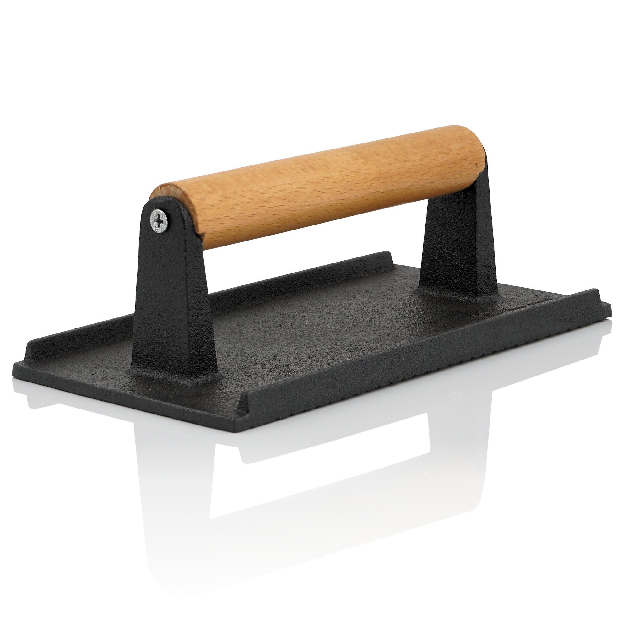 BBQ-Toro Burgerpresse Gusseisen Fleischbeschwerer, 1 kg Grillgewicht mit Holzgriff, Gusseisen