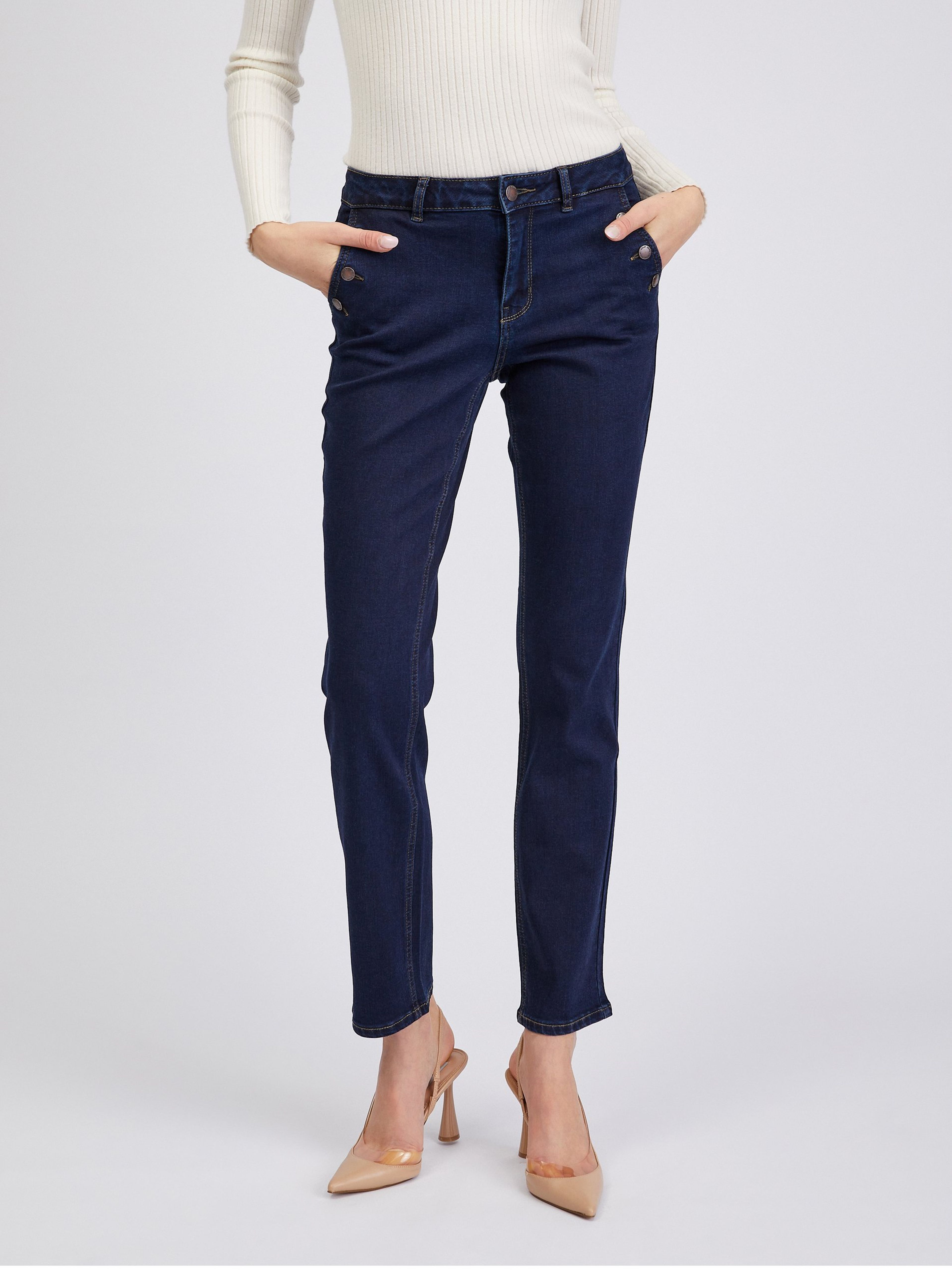 Dunkelblaue Damenjeans in gerader Passform ORSAY