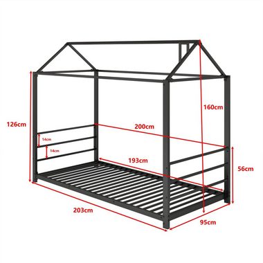 Celya Metallbett 90 x 200cm Kinderbetten,Hausmodellierende Kinderbetten, Einzelbetten, Plattform, Schwarz