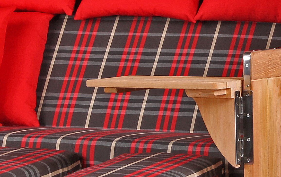 bene living Strandkorb Königssee 3-Sitzer Teak - PE shell - Modell 529, BxTxH: 170x95x170 cm, Volllieger ca. 175 Grad, Ostsee-Strandkorb, inkl. Liftersystem und Bullaugen