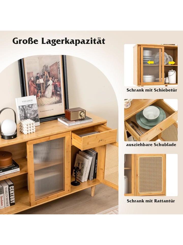 COSTWAY Buffetschrank Bambus 120 x 35 x 83 cm in Hellbraun günstig kaufen onesize