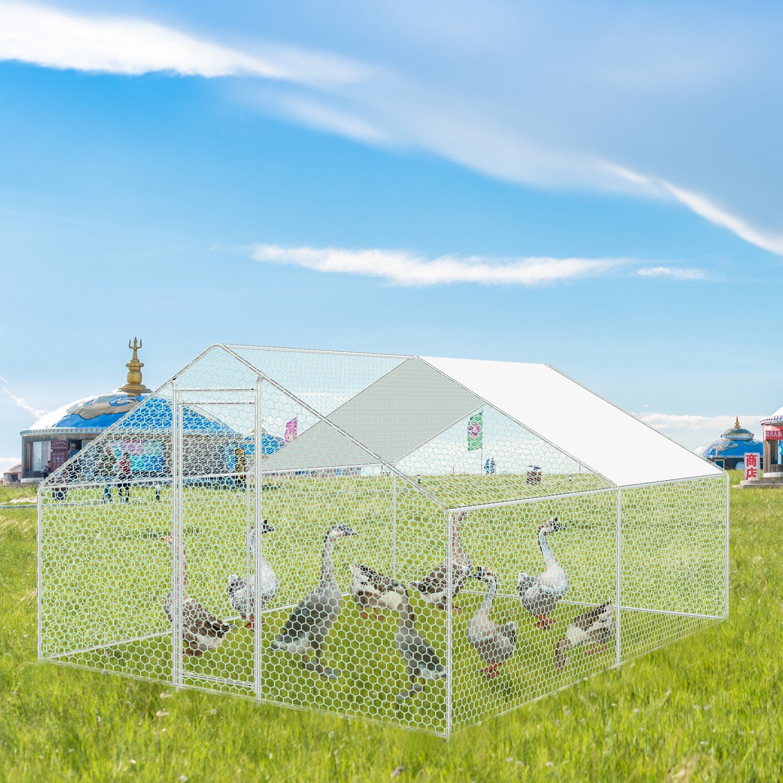 Clanmacy Hühnerstall Freilaufgehege 3x4x2m Voliere Hühnerstall Tiergehege