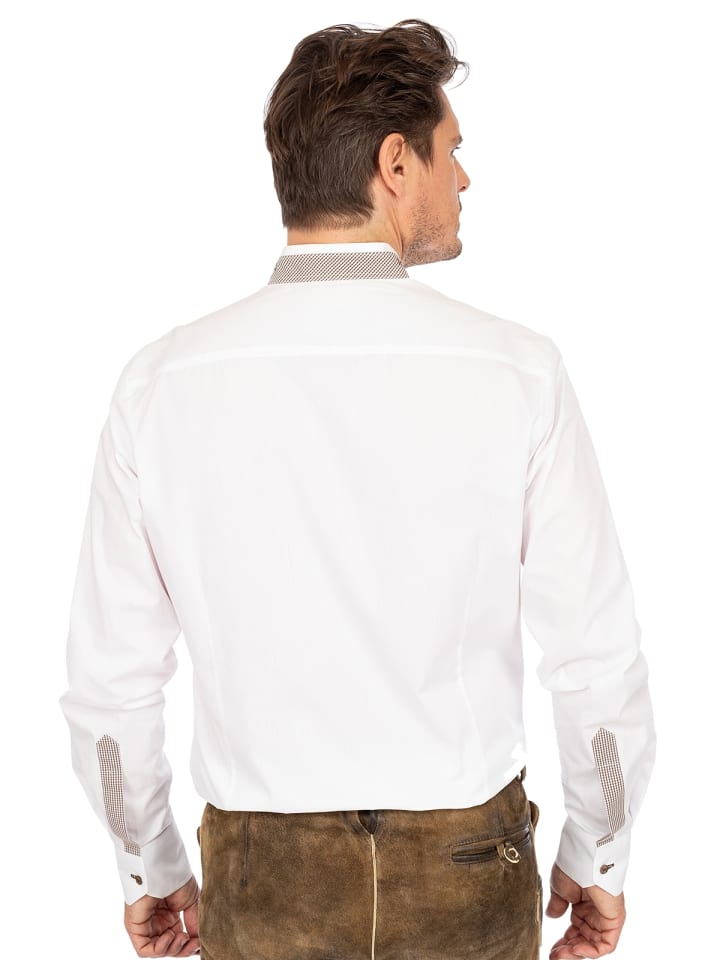 OS-Trachten Stehkragenhemd 420002-3684 in weiß-braun günstig kaufen 3XL