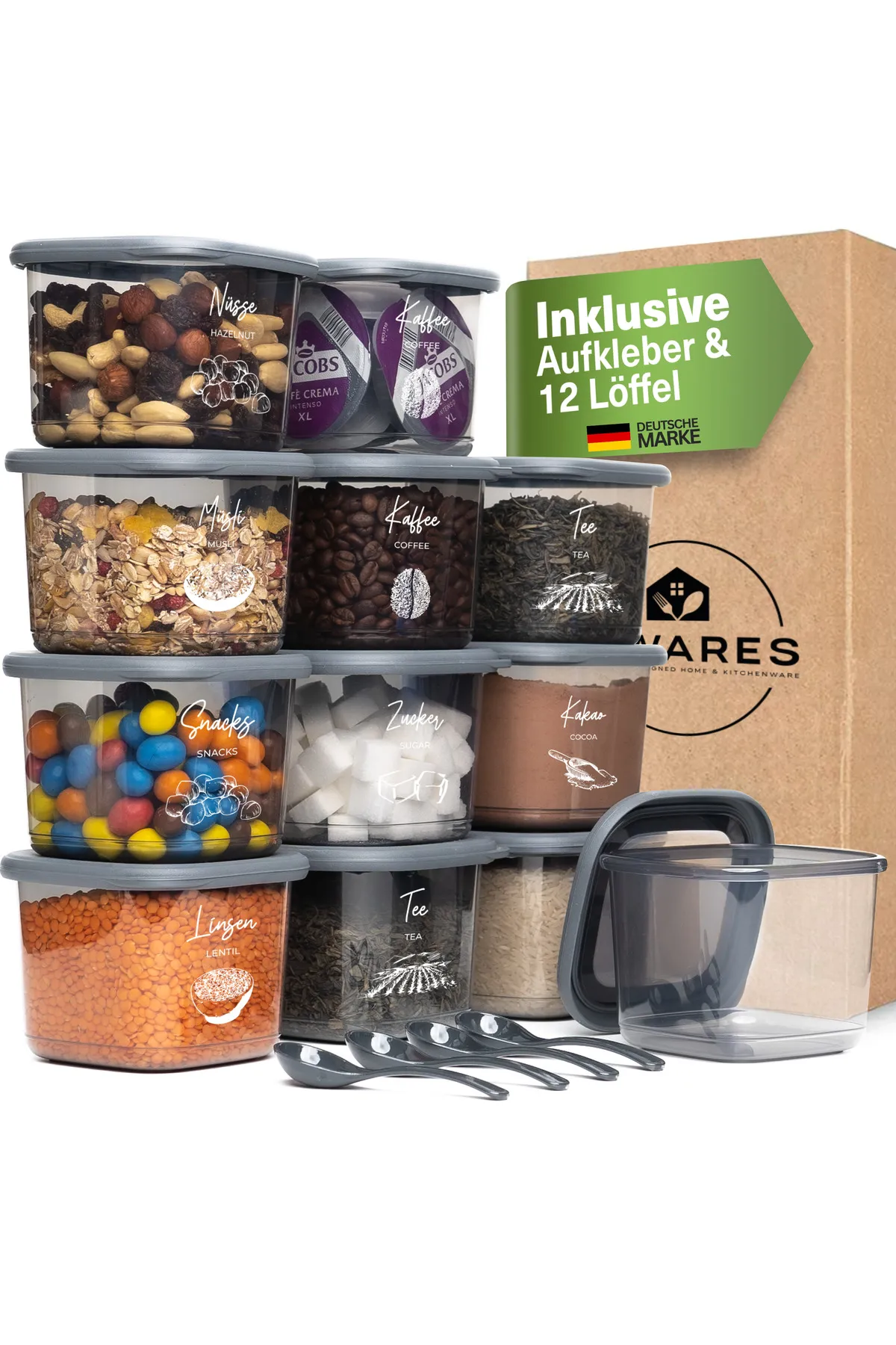 Viwares  Vorratsdosen 12er Set - Kleiner Vorratsbehälter
