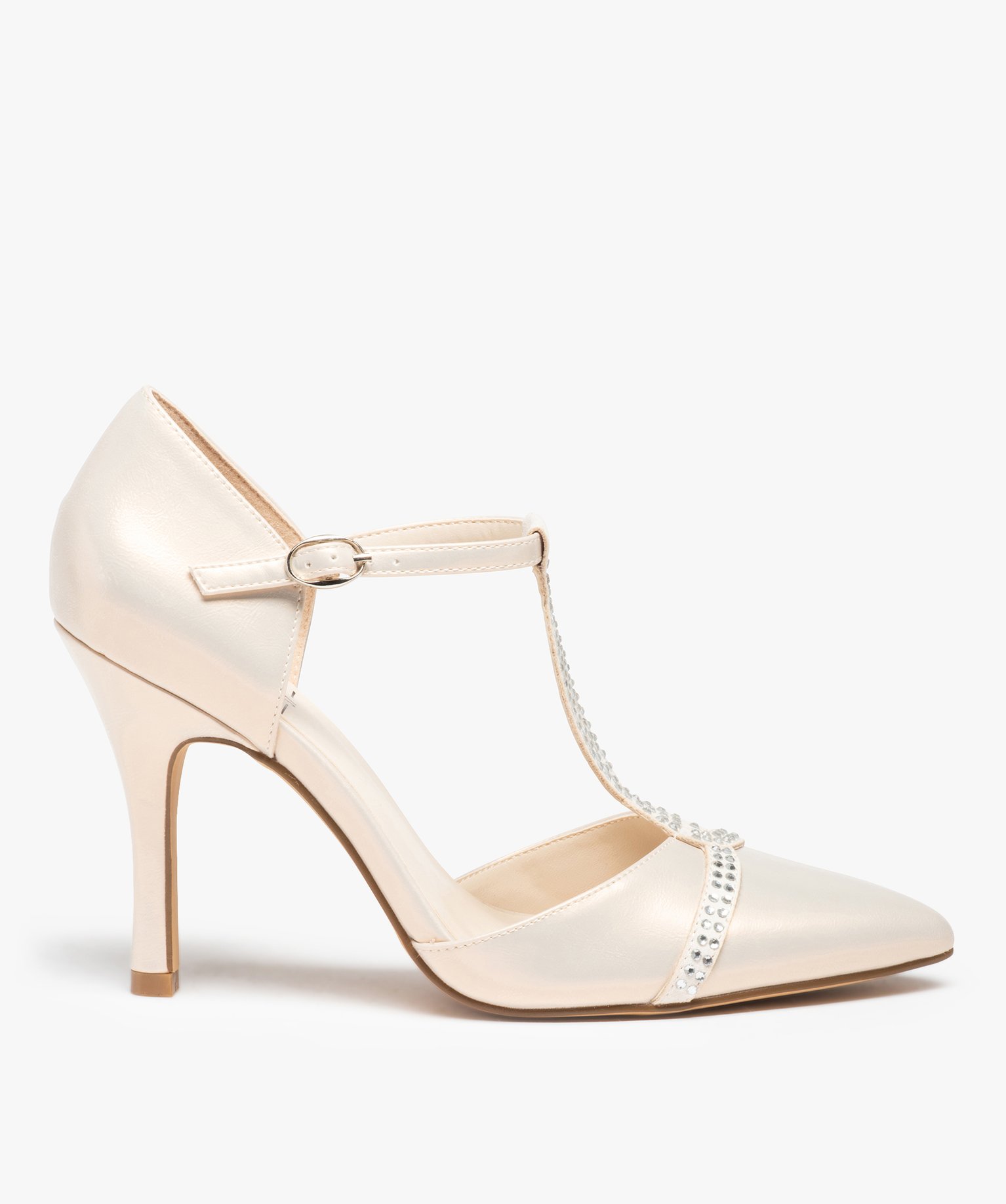 Escarpins femme irisés à bout pointu et strass beige | GEMO