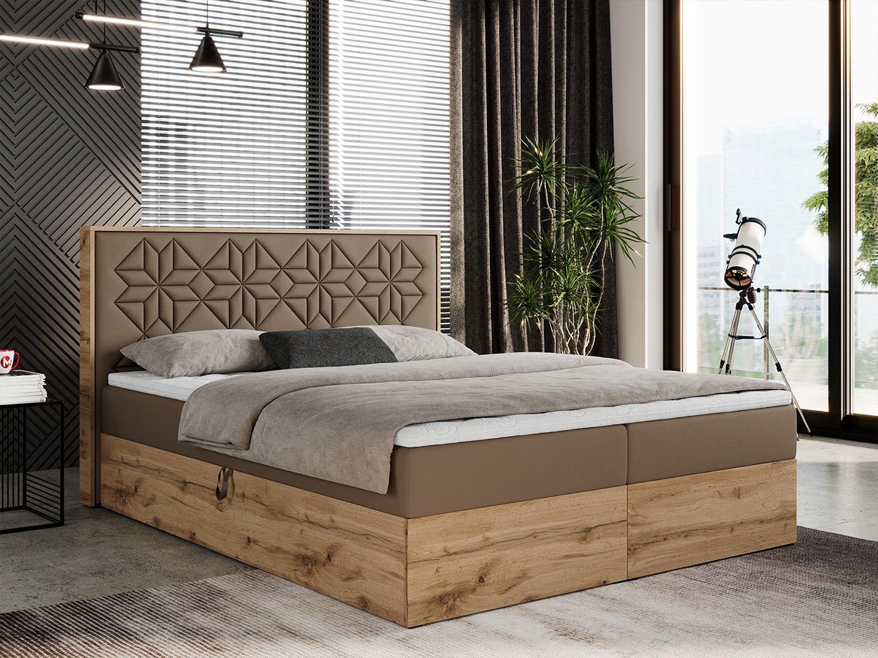 MKS MÖBEL Boxspringbett NESSI, mit Bettkasten, Doppelbett, Multipocket Matratze, hohes Kopfteil