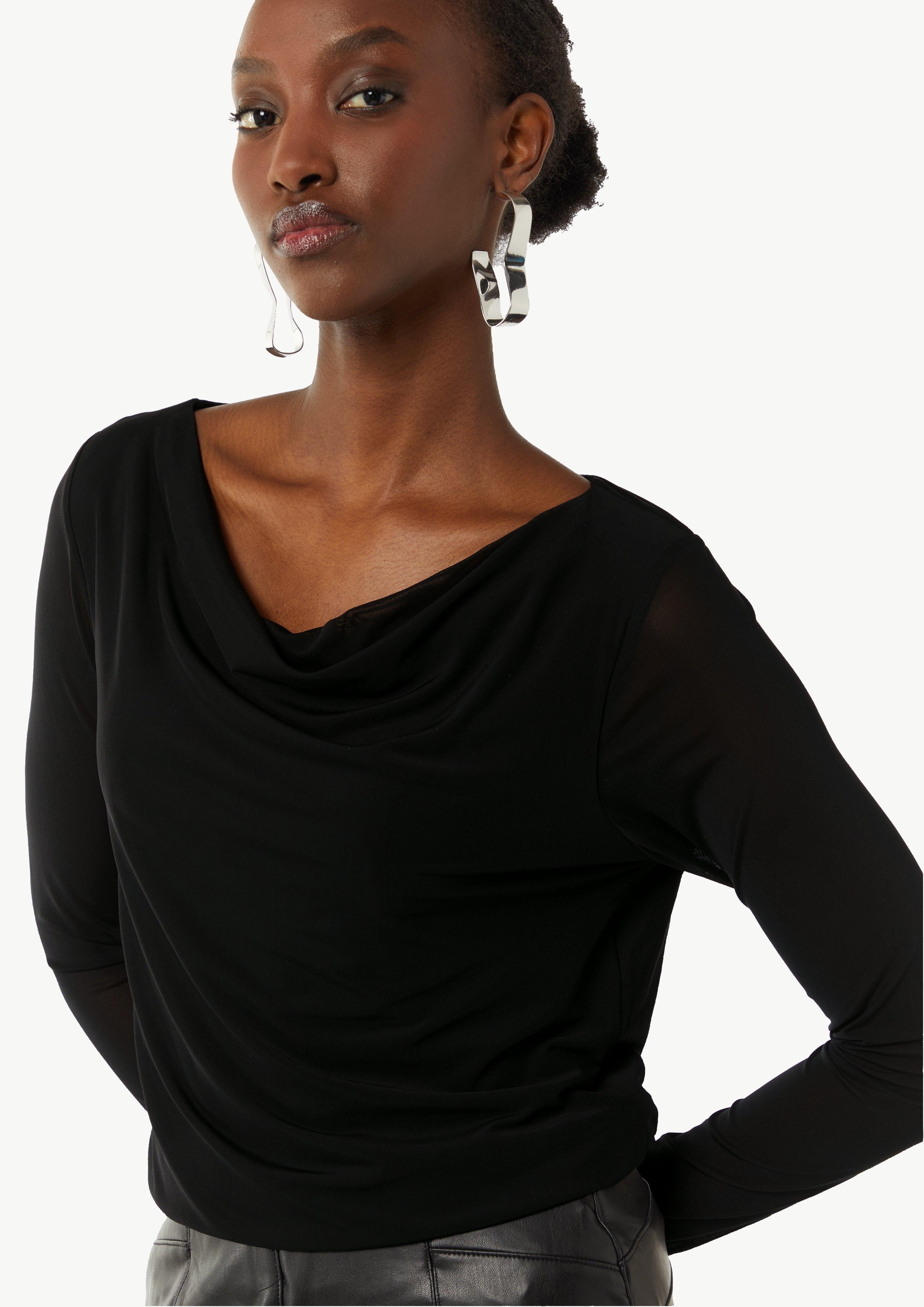 Langarmshirt aus Mesh im Slim Fit - schwarz