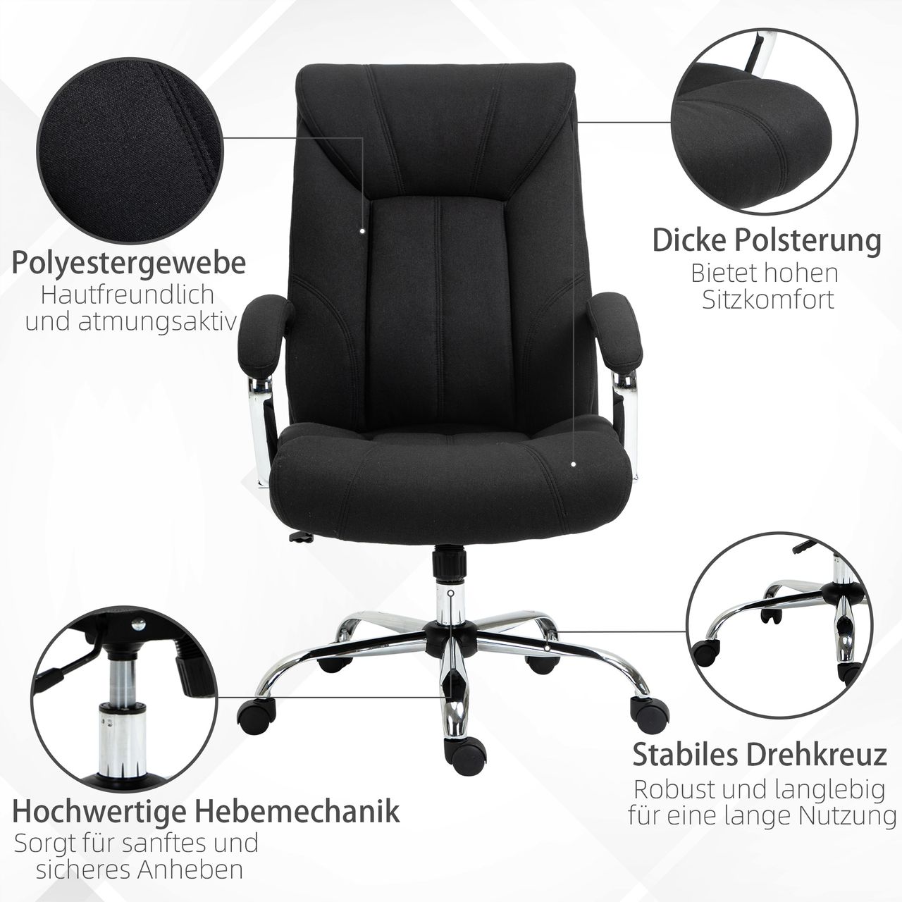 Vinsetto Bürostuhl mit Wippfunktion ergonomischer Schreibtischstuhl mit Armlehne