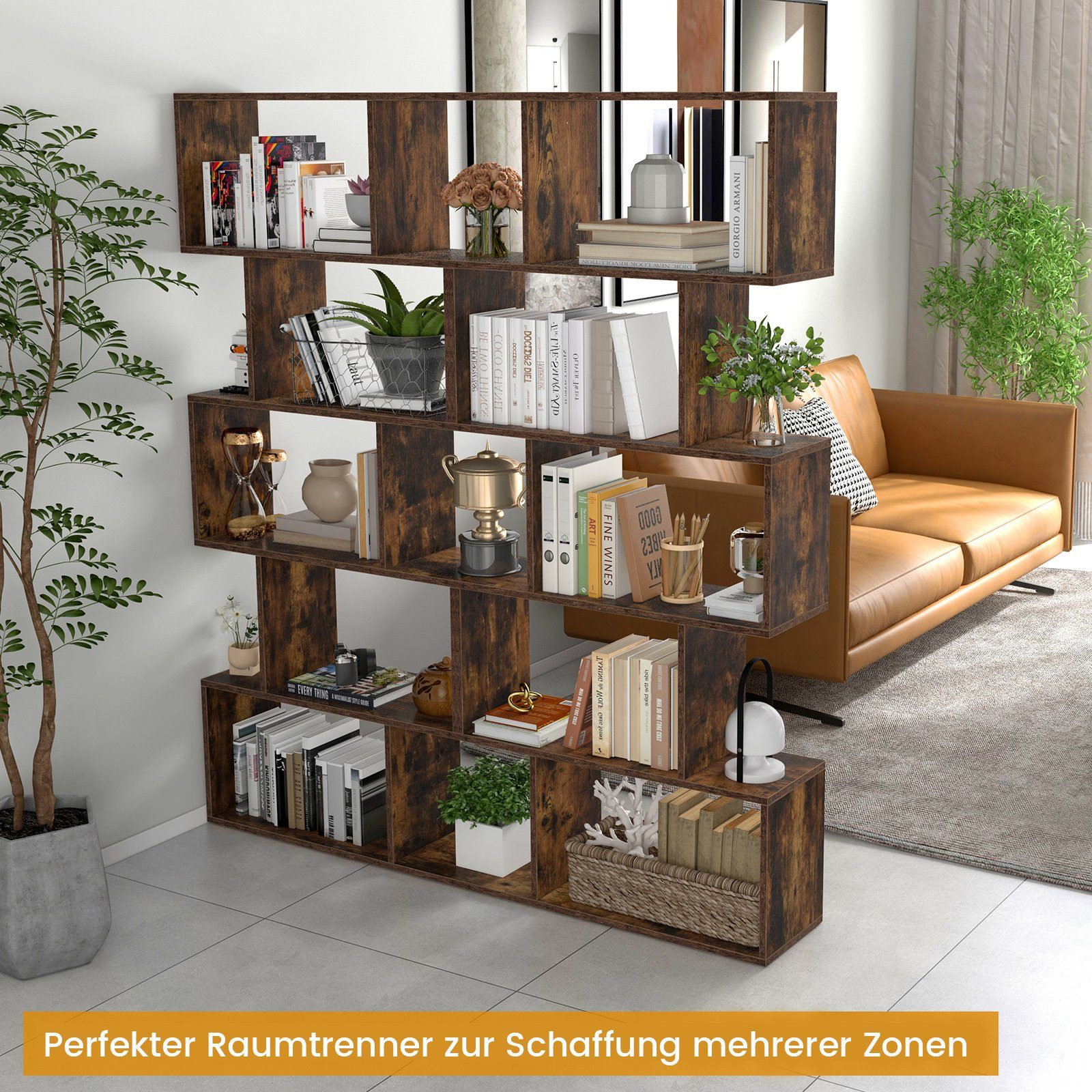 COSTWAY Bücherregal, Raumteiler mit 5 Ebenen, 70 x 23,5 x 158 cm