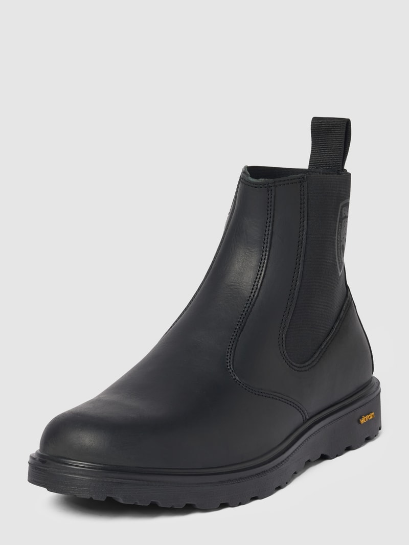 Ankle-Boots mit Label-Print in schwarz