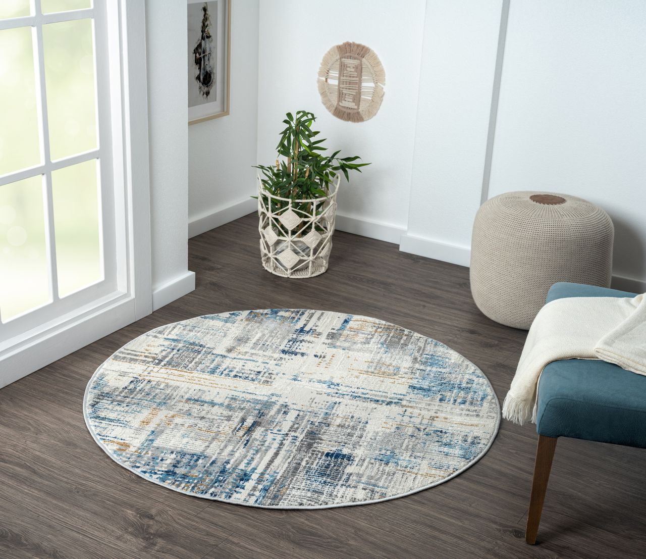 MyFlair Teppich Cozy Nest , 120cm x 120cm, Farbe Beige, rund, Florhöhe 8mm