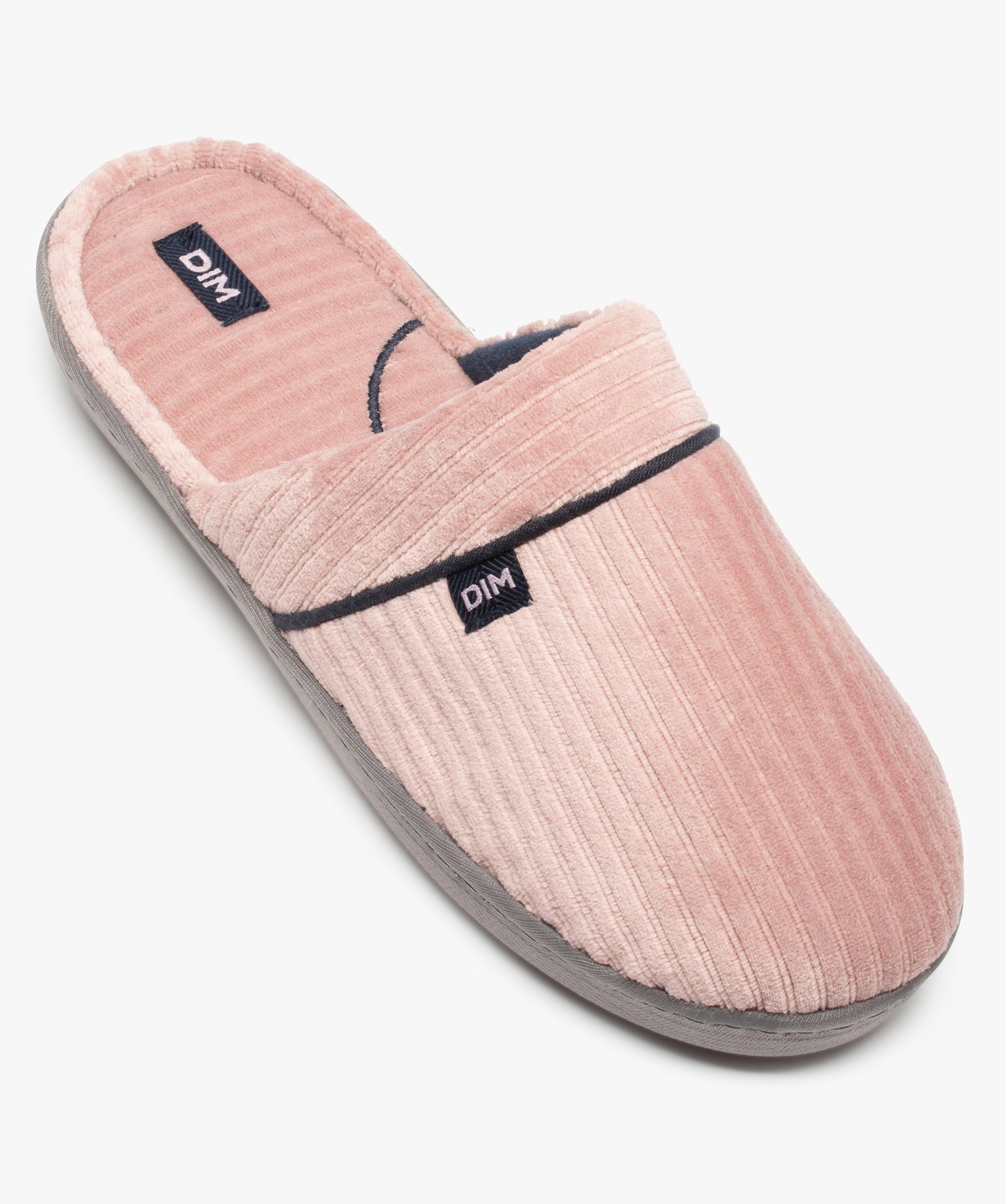 Chaussons femme mules plates en velours ctelé - Dim rose | GEMO