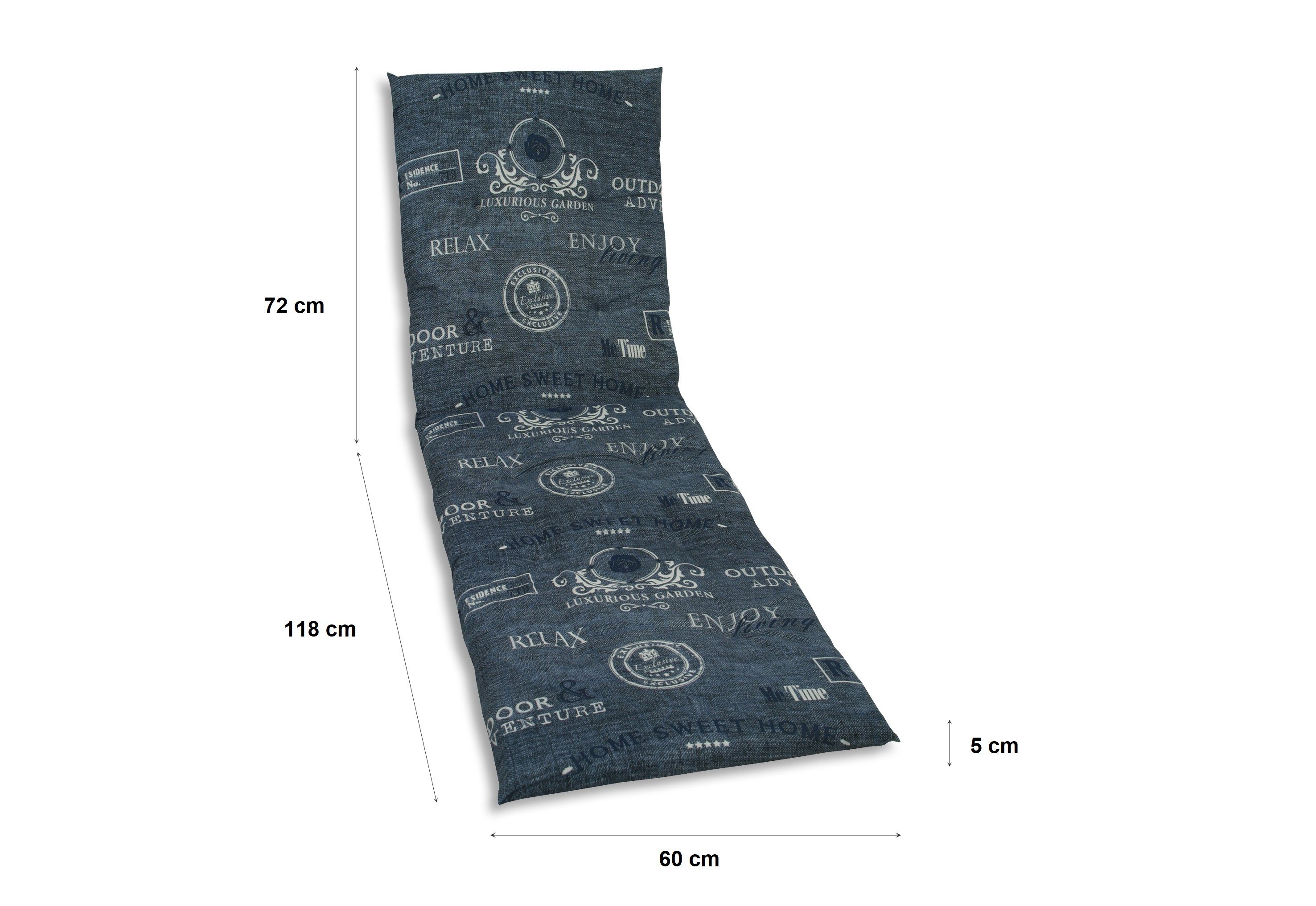 GO-DE Liegenauflage 15225 blau 190x60 cm Auflage für Liege Kissen Polster Einlage, für Gartenliegen
