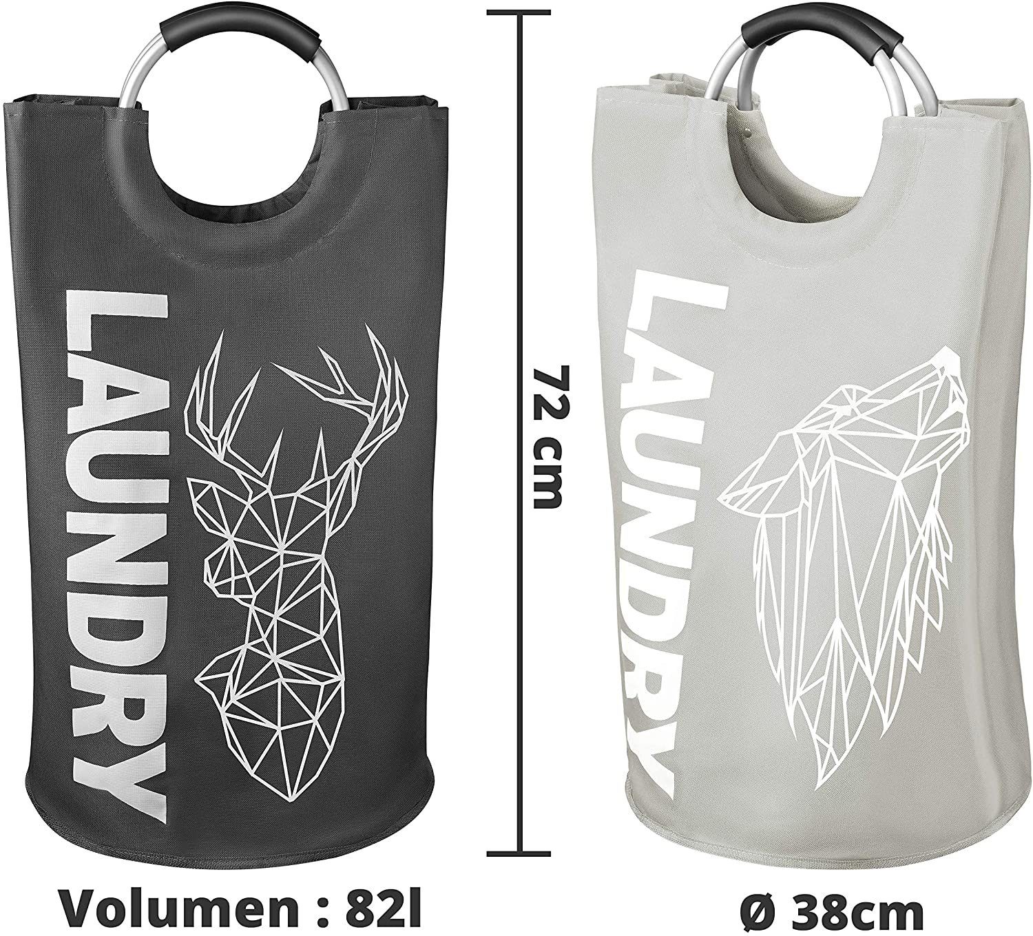 WELLENBORG Wäschekorb Aufbewahrungskorb 82L mit Griff - 2er Set Wasserdicht Wäschesammler (Laundry Basket tragbar), - Wäschesack Kreisförmig aus Polyester-Mischung
