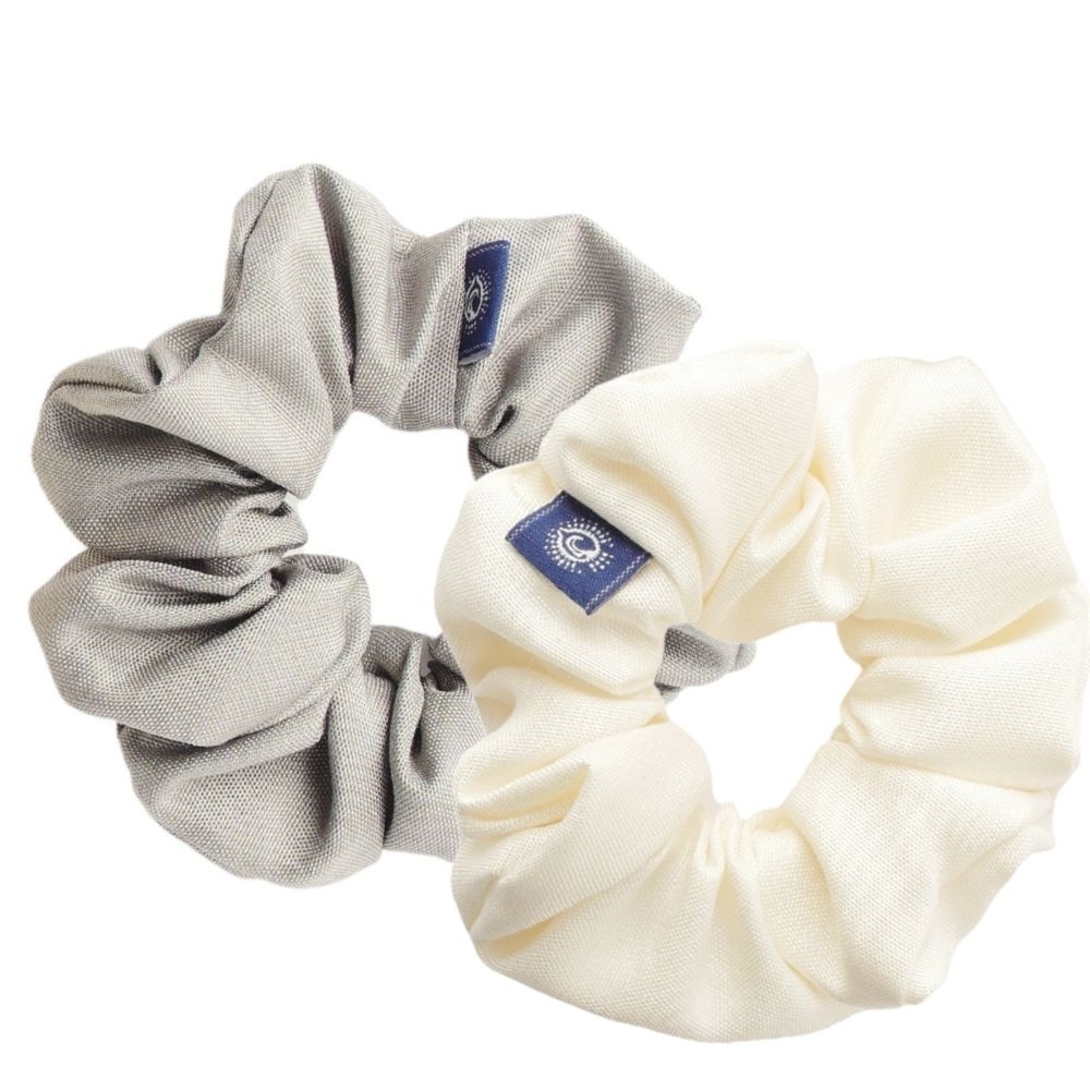 benu blanc Coffret de 2 chouchous en soie : blanc + gris Chouchous cosmétiques en pure soie naturelle