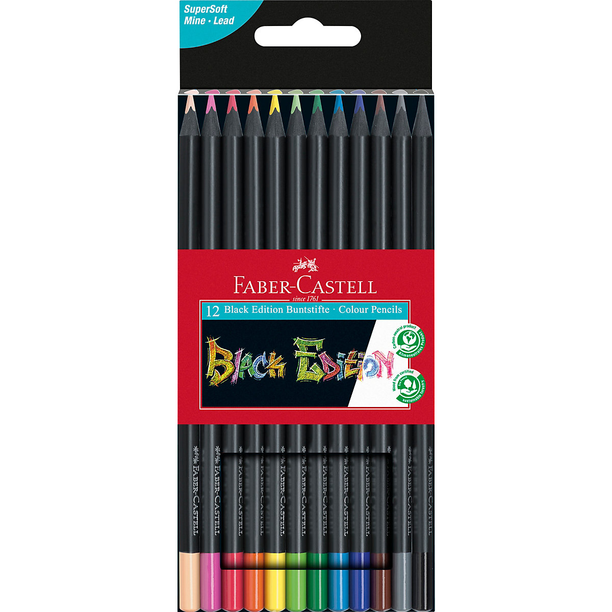 Black Edition Dreikant-Buntstifte, 12 Farben