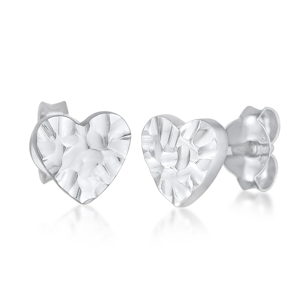 Elli Elli Boucles d'Oreilles Clous d'oreilles pour femmes Cœur martelé organique en ar Boucles d'oreilles