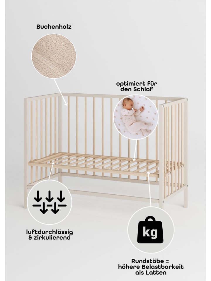 Sämann Beistellbett mit Umbauseite - sahara dust/natur - Dreamy 4 in 1 Bett günstig kaufen 60x120 cm