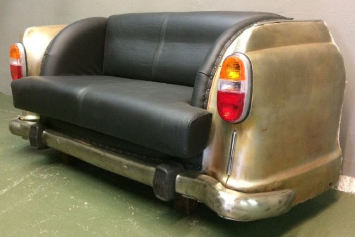 Casa Padrino Kindersofa Designer Autosofa Schwarz / Gold / Silber 163 x 70 x H. 78 cm - Wohnzimmer Sofa im Auto Design - Wohnzimmer Auto Möbel
